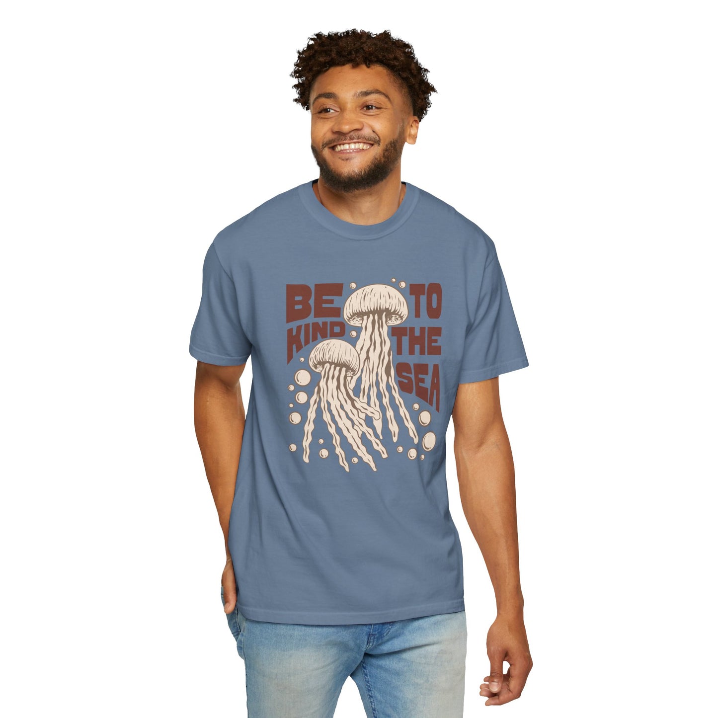 Jelly Fish, Be Kind To The Sea -  Graphic Unisex Garment-Dyed T-shirt