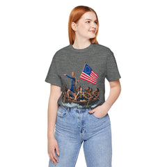 Historical Fever Patriot T‑Shirt — Revolutionary Flag Rowboat Design