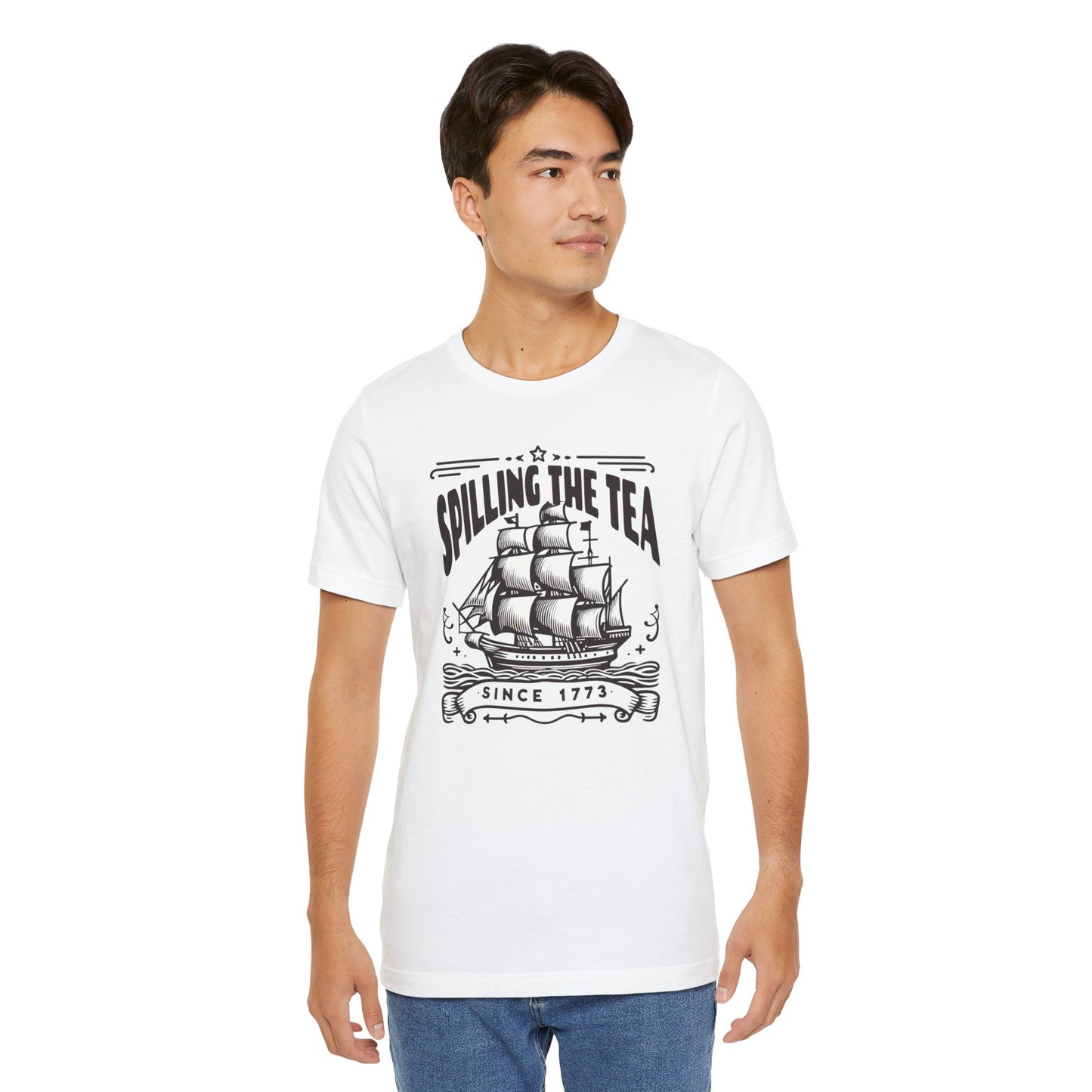 Spilling The Tea Since 1773, Sailing Ship Graphic, Unisex Jersey Short Sleeve Tee