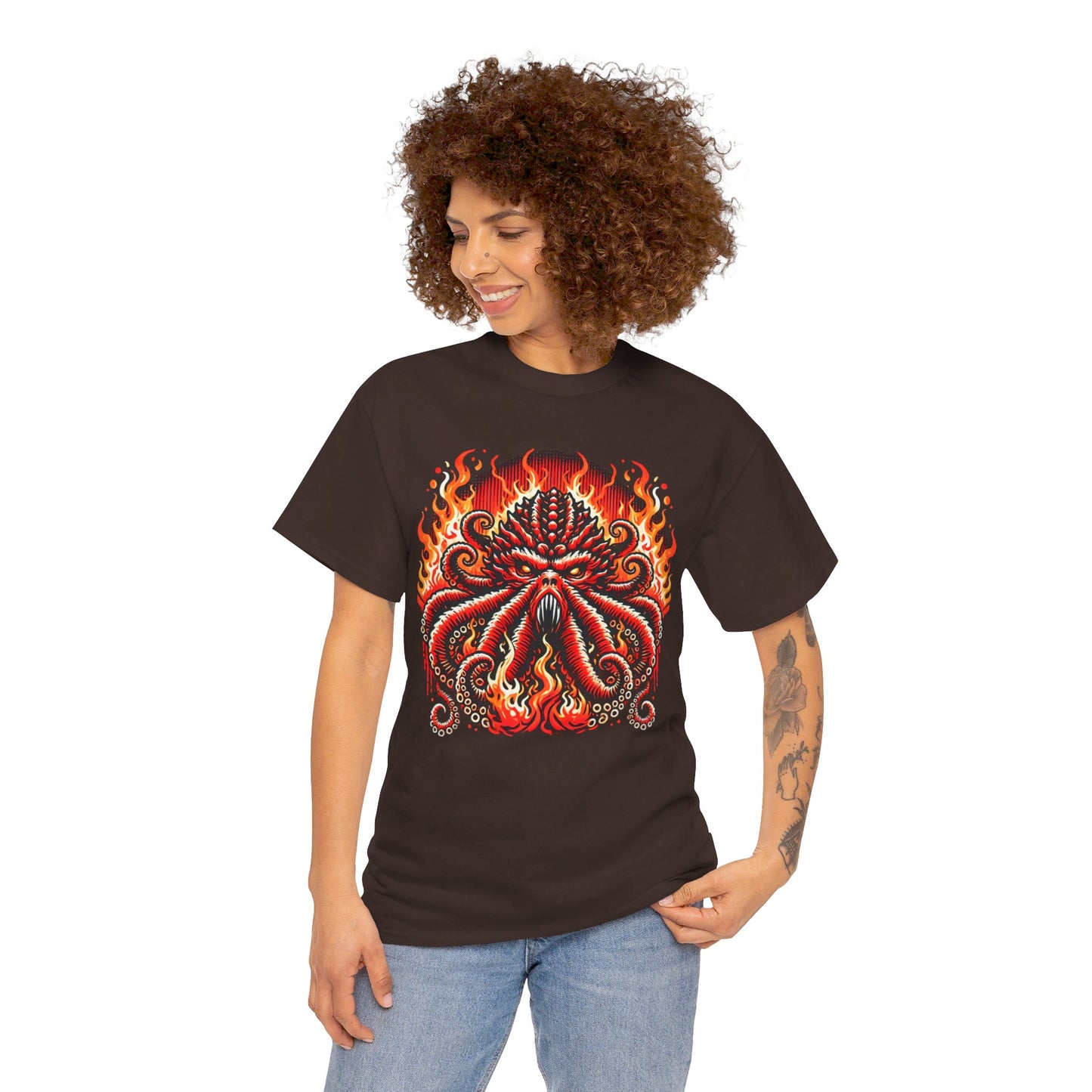 Fiery Fire Kraken - Graphic Unisex Heavy Cotton Tee