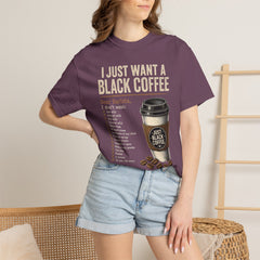 I Just Want a Black Coffee T-Shirt — Funny Barista List Graphic Tee for Coffee Lovers