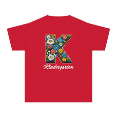 Flower K Kindergarten Youth Tee | Cute Kids Shirt, School Apparel, Gift for Students, Back to School, Floral Design
