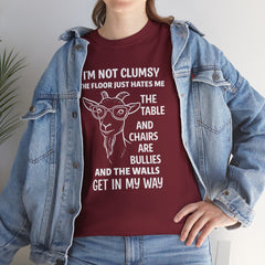 Clumsy Funny Goat Graphic Tee | Unisex Heavy Cotton Tee | Great Gift for Animal Lovers, Birthdays, Casual Wear, Humorous Gifts, Everyday Style