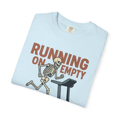 Funny Skeleton Running T-Shirt, Gift for Fitness Lovers, Halloween Tee, Gym Humor Shirt, Quirky Workout Apparel