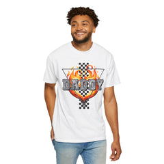 GO DADDY graphic, Comfort Colors 1717, unisex garment-dyed t-shirt, retro graphic tee, gift for him, Birthday gift tee, Vintage checkered graphic tee, Flames Tee, Fathers Day Shirt