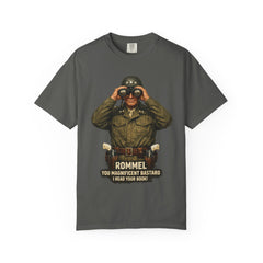 Graphic T-Shirt — Vintage WWII General George Patton Binoculars Design with "Rommel You Magnificent Bastard" Text