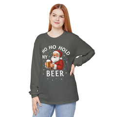 Festive Santa Claus Long Sleeve T-Shirt - "Ho Ho Hold My Beer"