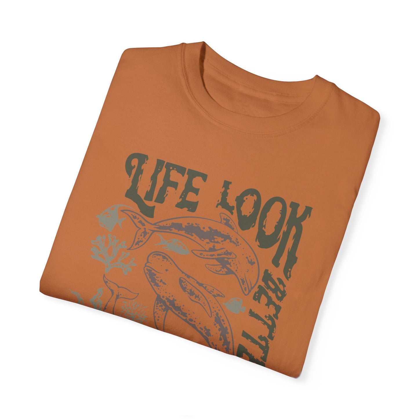 Whales, Life Look Better Under Water -  Graphic Unisex Garment-Dyed T-shirt