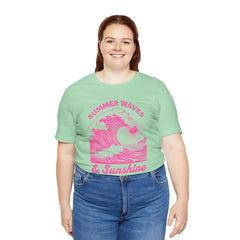 Summer Waves & Sunshine Tee — Retro Pink Surf Graphic T-Shirt