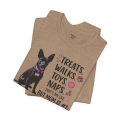 Personalized Your Dog and its name Mother's Day T-Shirt — 'Treats. Walks. Toys. Naps.