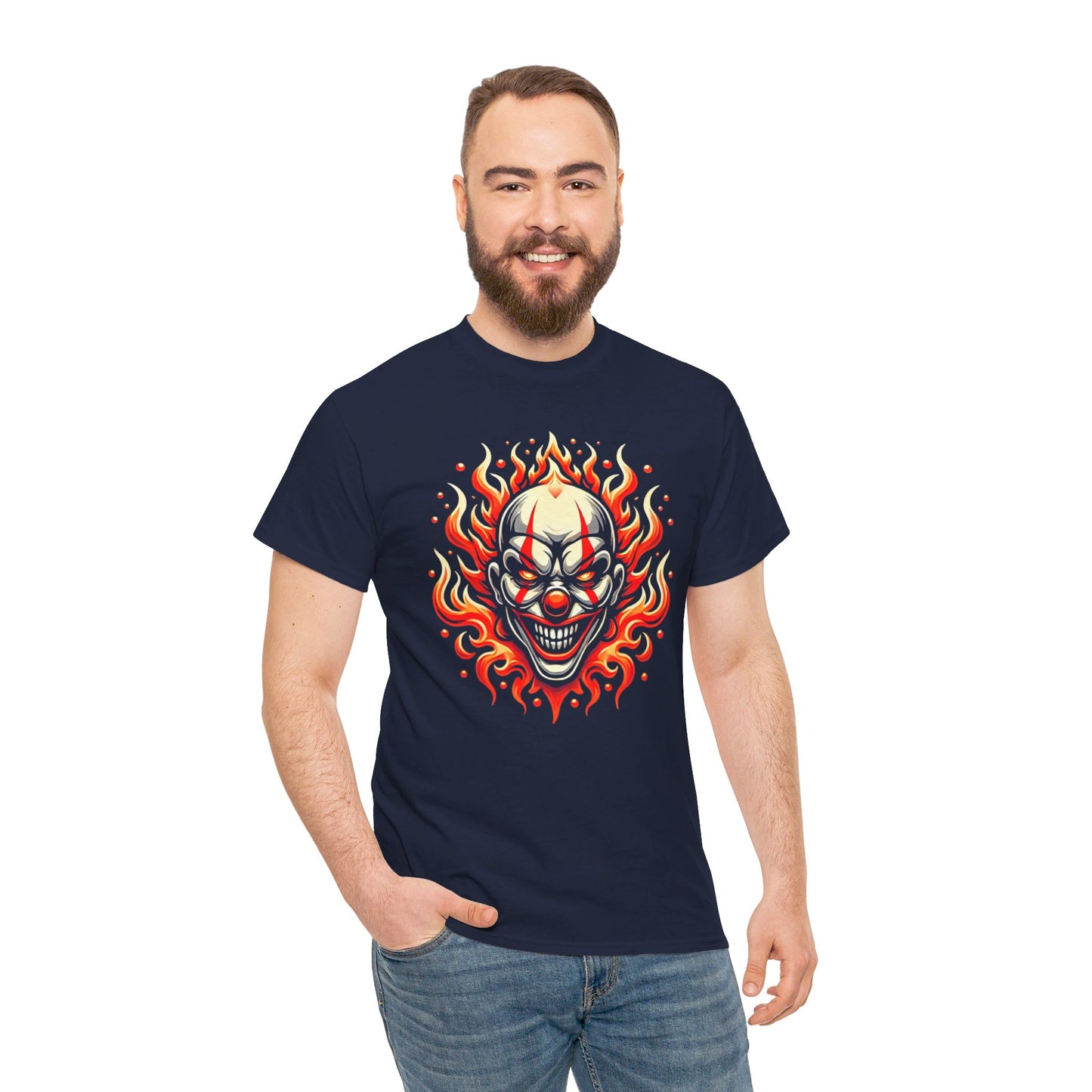 Flaming Fire Clown - Graphic Unisex Heavy Cotton Tee