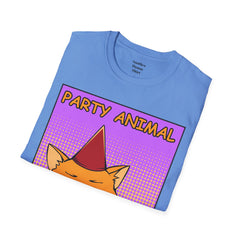 PARTY ANIMAL Birthday Hat Wearing  Pop Art Cat Unisex Softstyle T Shirt