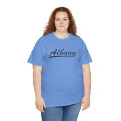 Albany Unisex Heavy Cotton Tee - Retro Dunder Mifflin Design for Nostalgic Fans