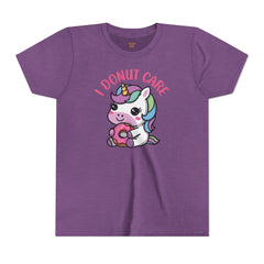 I Donut Care Unicorn Youth Short Sleeve Tee - Fun & Whimsical T-Shirt for Kids