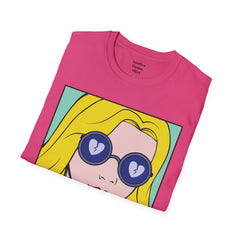 NO WORRIES Glass Wearing Pop Art Blonde Girl Unisex Softstyle T Shirt