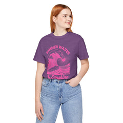 Summer Waves & Sunshine Tee — Retro Pink Surf Graphic T-Shirt