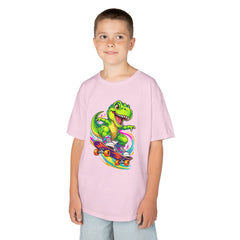 Kids Skateboarding T‑Rex Tee — Neon Dino Skateboard Shirt for Boys & Girls