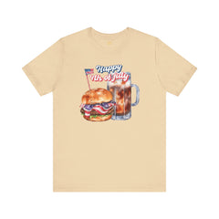 Happy 4th Of July Burger and Mug Graphic, Unisex Jersey Short Sleeve Tee