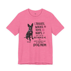 Personalized Your Dog and its name Mother's Day T-Shirt — 'Treats. Walks. Toys. Naps.