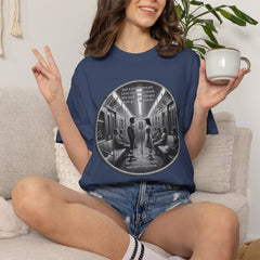 Don;t Stop Believing Subway Reflection T-Shirt — Vintage Black & White Urban Photo Tee