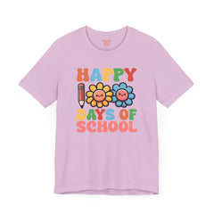 HAPPY 100 DAYS of SCHOOL - Unisex Short Sleeve Tee | Elementary School Holiday, Teacher Apparel, Kids Motivation, Days Checked Off, 100 Days