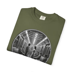 Don;t Stop Believing Subway Reflection T-Shirt — Vintage Black & White Urban Photo Tee