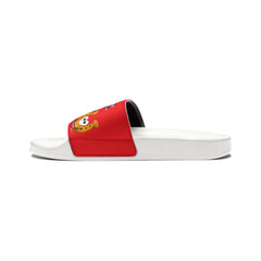 Russell Sage College Mascot Characters Graphic Women's Summer Slide Sandals -  Purple Cow, Red Devil, Golden Horseshoe, Blue Angel