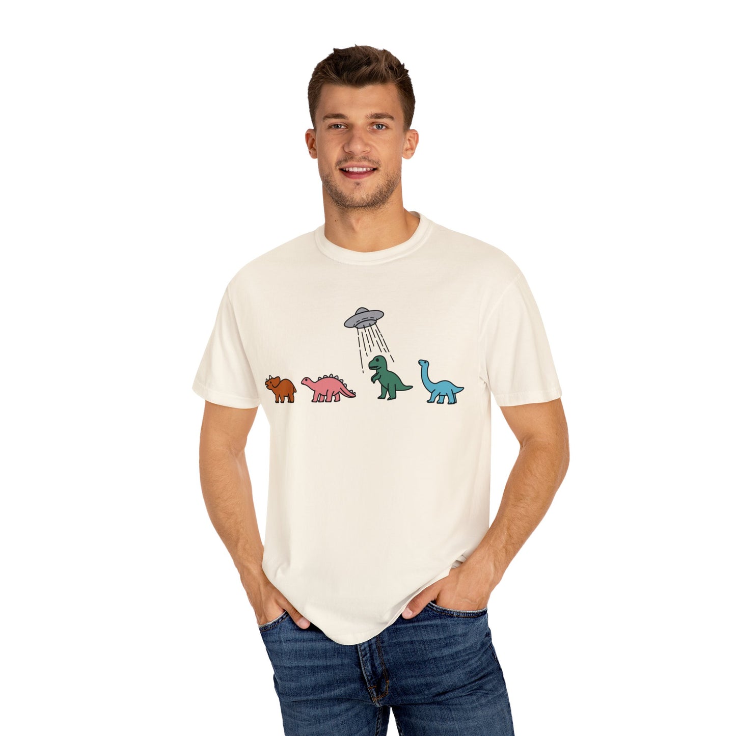 Dinosaur UFO Retro Unisex Garment-Dyed T-shirt