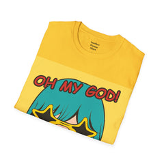 OH MY GOD Blonde Wearing Star Shaped Glasses Pop Art Girl Unisex Softstyle T Shirt