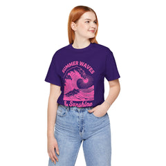 Summer Waves & Sunshine Tee — Retro Pink Surf Graphic T-Shirt