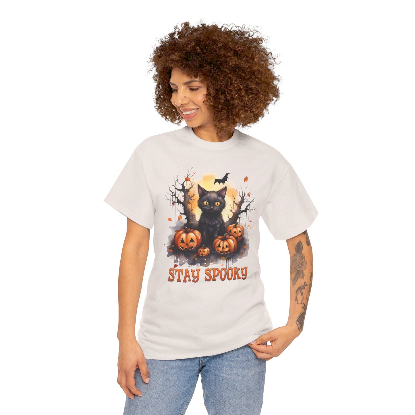 Black Cat And Pumpkin! Graphic Unisex Heavy Cotton Tee