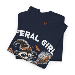 Feral Girl Halloween Raccoon! Graphic Unisex Heavy Cotton Tee