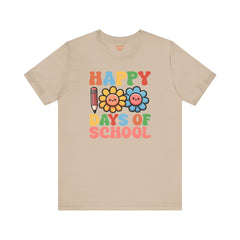 HAPPY 100 DAYS of SCHOOL - Unisex Short Sleeve Tee | Elementary School Holiday, Teacher Apparel, Kids Motivation, Days Checked Off, 100 Days