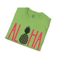 ALOHA with A PineApple Center Unisex Softstyle T-Shirt  Hawaii is so overrated. Grab a T Shirt and a PinaColada instead.