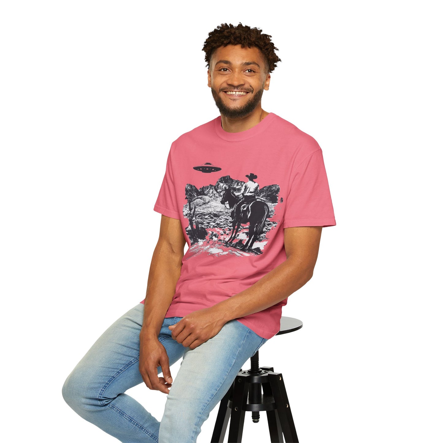 UFO Meets Cowboy Unisex Garment Shirt -Dyed  T Shirt