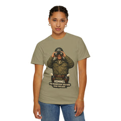 Graphic T-Shirt — Vintage WWII General George Patton Binoculars Design with "Rommel You Magnificent Bastard" Text