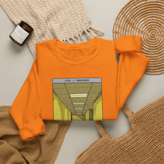 Crewneck Sweatshirt "Do Not Question the Hallway" – Retro Yellow Corridor Graphic