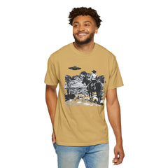 UFO Meets Cowboy Vintage Graphic T-Shirt — Retro Western Alien Tee