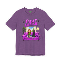 Personalized Treat Dealer T-Shirt — Funny Pet Lover Tee with Girl and Dog on Purple Couch