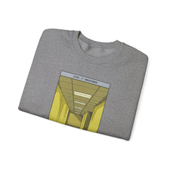 Crewneck Sweatshirt "Do Not Question the Hallway" – Retro Yellow Corridor Graphic