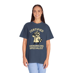Certified Shenanigans Specialist T-Shirt | Funny Unisex Tee, Casual Wear, Gift for Raccoon Lovers, Cute Animal Shirt, Quirky Apparel