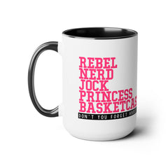 Rebel Nerd Jock Princess Basketcase Don't You Forget About Me & The Letter - Two-Tone Mugs, 15oz / The Breakfast Club / 80s Movies /
