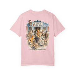 Elizabeth Gill Front Logo Back Graphic Baldwin Harbor Animal Hospital "Who Let the Cats Out?" T Shirt
