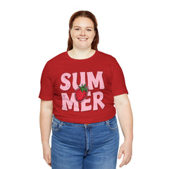 Summer Strawberry T-Shirt — Cute Pink Graphic Tee with Strawberry "SUMMER" Design