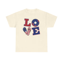 LOVE red white and blue graphics Unisex Heavy Cotton Tee / see our matching T Shirt , coffe mugs and tote bags