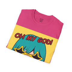 OH MY GOD Blonde Wearing Star Shaped Glasses Pop Art Girl Unisex Softstyle T Shirt