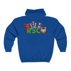 Russell Sage College Mascot Full Zip Hoodie - Purple Cow, Red Devil, Golden Horseshoe, Blue Angel