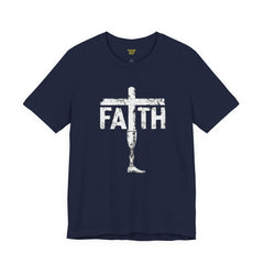 Faith Cross Prosthetic Leg T‑Shirt — Amputee Inspirational Christian Tee