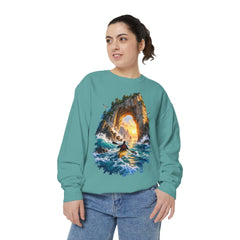 Adventure Kayak Sweatshirt — Comfort Colors Sunset Sea Arch Graphic