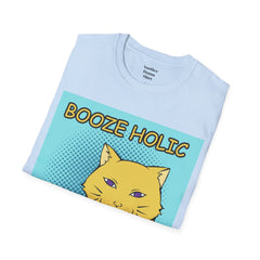 Booze Holic Cat with Bottle Unisex Softstyle T-Shirt  Pop Art Feline